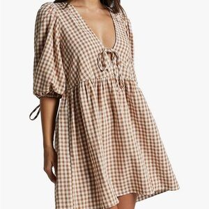 Brown gingham babydoll dress NWT
